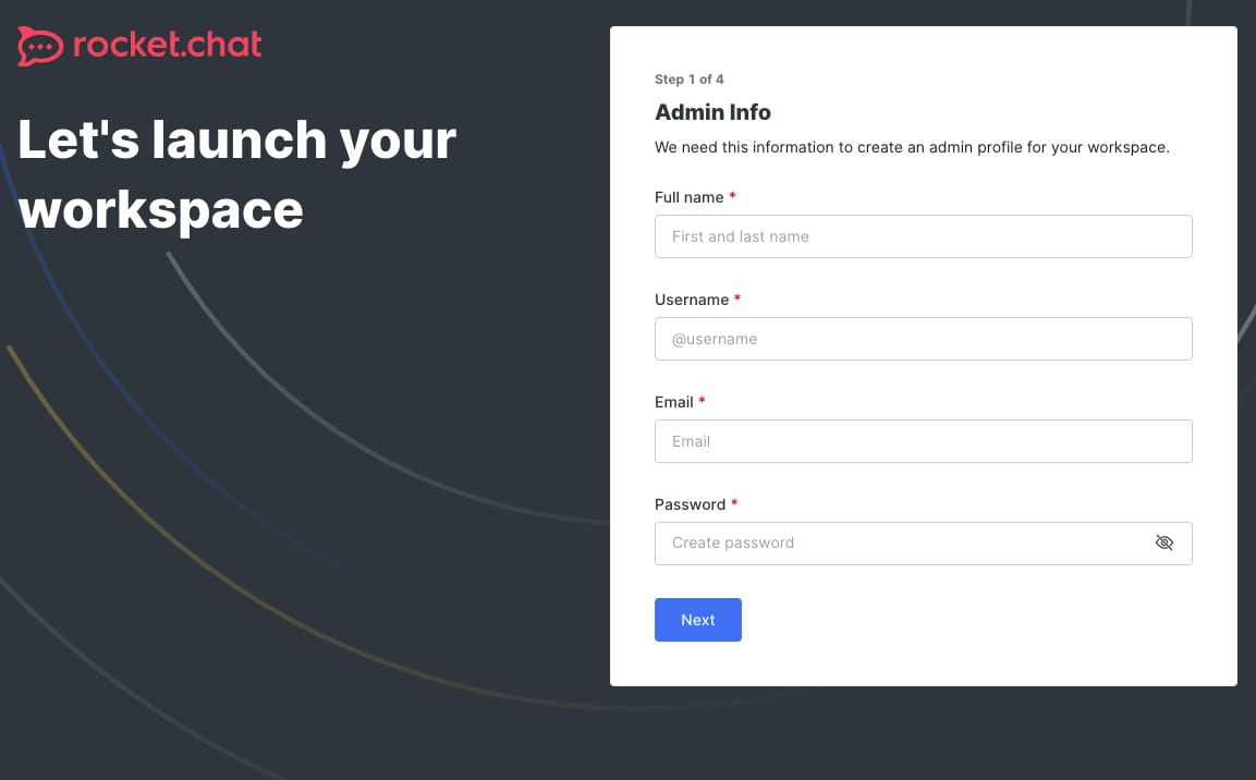 Creating the Rocket.Chat workspace