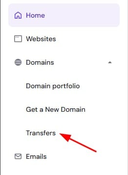 The Domain transfer options on the hPanel sidebar