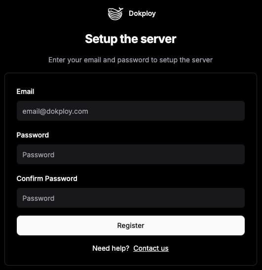The Dokploy account creation window.
