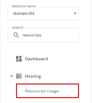 The hPanel sidebar showing to select Resources Usage