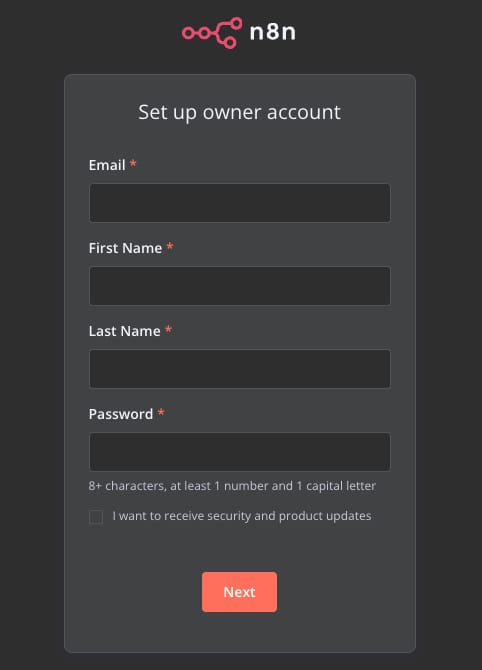 n8n account creation
