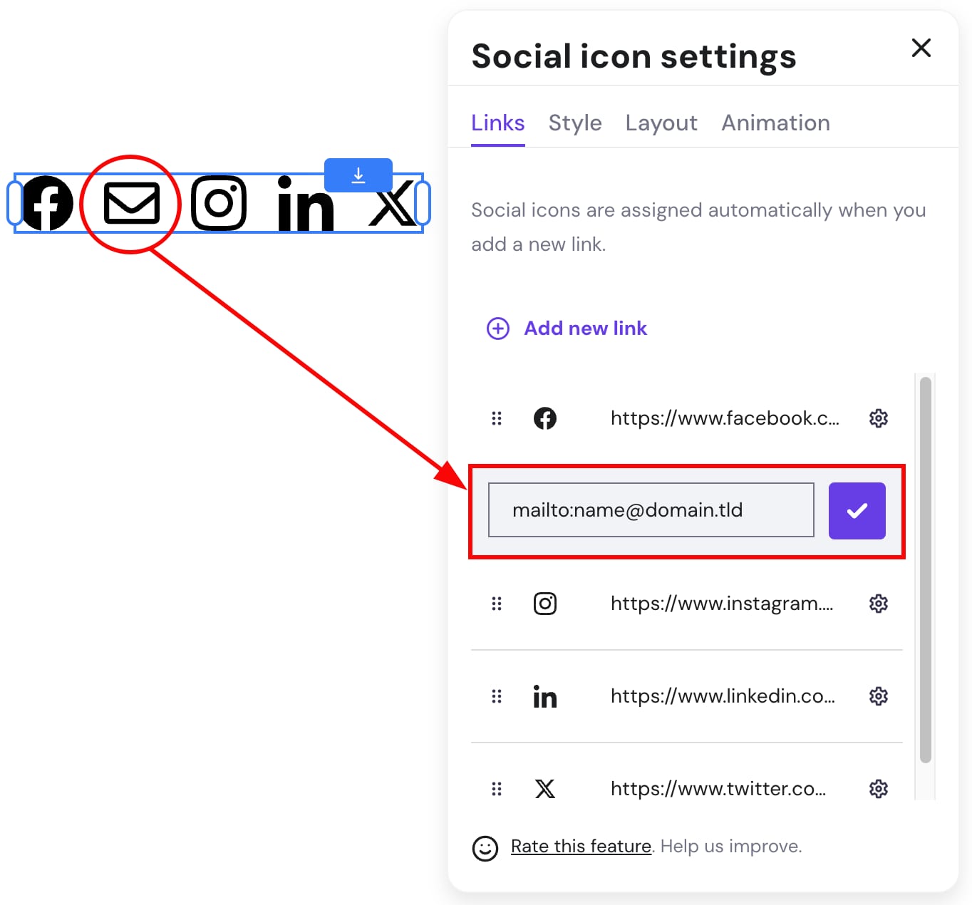 Adding an envelope / email icon