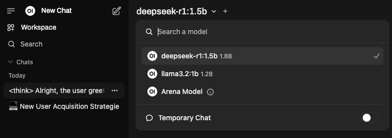 OpenWebUI selecting Deepseek model