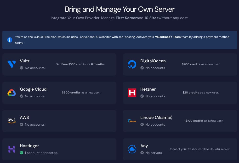 xCloud.host Hostinger provider selection
