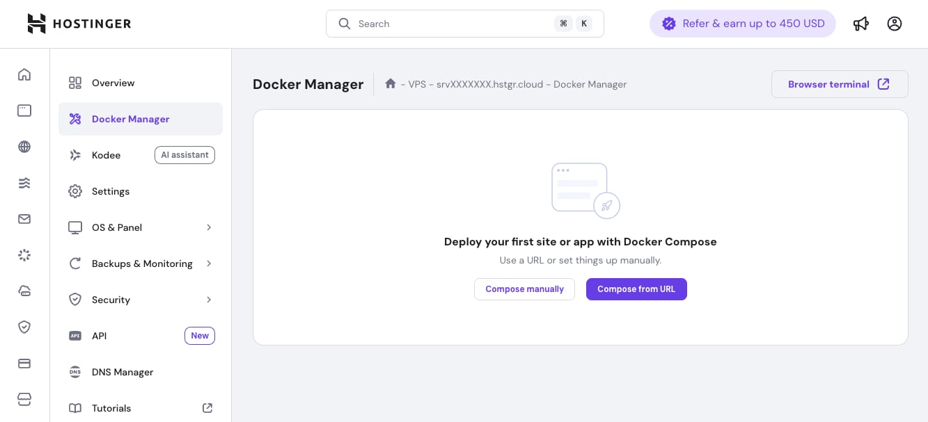 Hostinger Docker manager