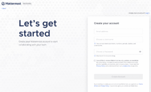 Mattermost login page