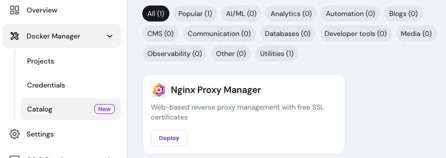 Nginx Proxy Manager in catalog