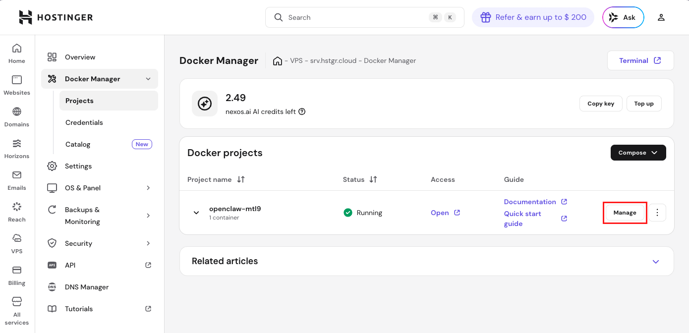 OpenClaw in projects list