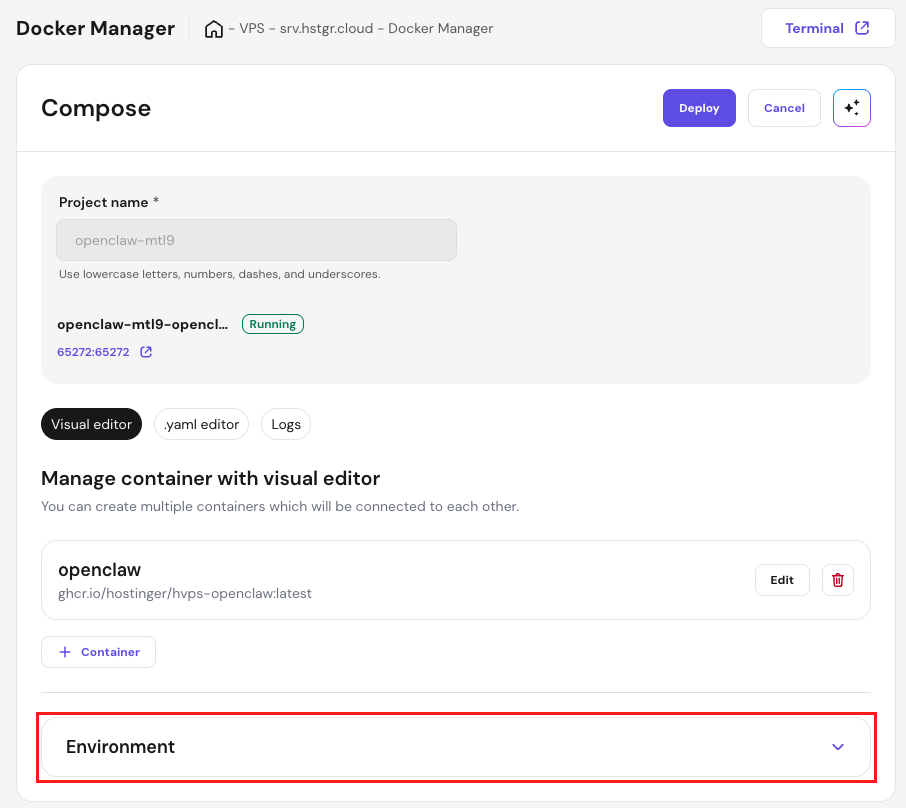 Docker Compose editor