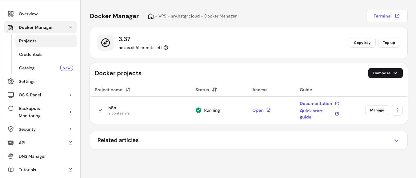 nexos.ai AI credits in project list