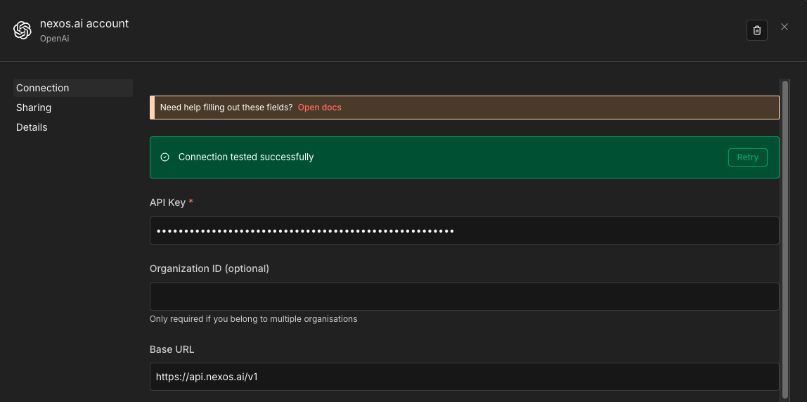 nexos.ai credentials on n8n