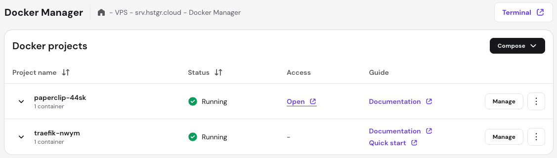 Access Paperclip on Docker Manager