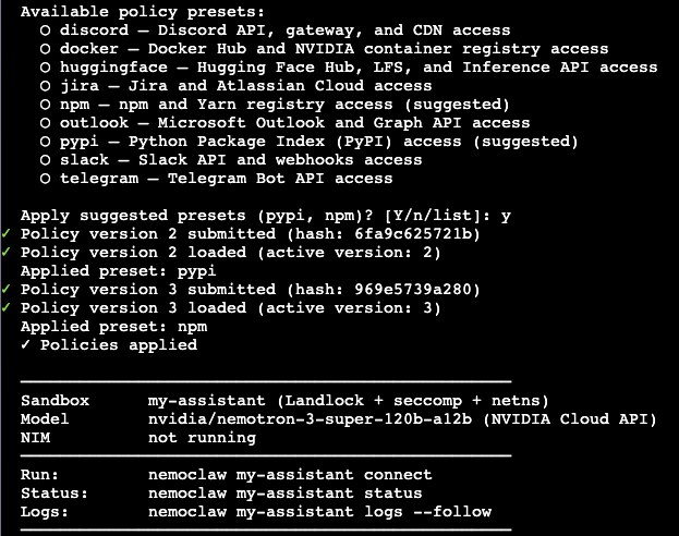 NemoClaw onboarding finish