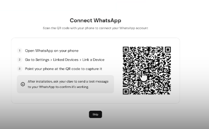 Connect WhatsApp screen with QR code for linking a device