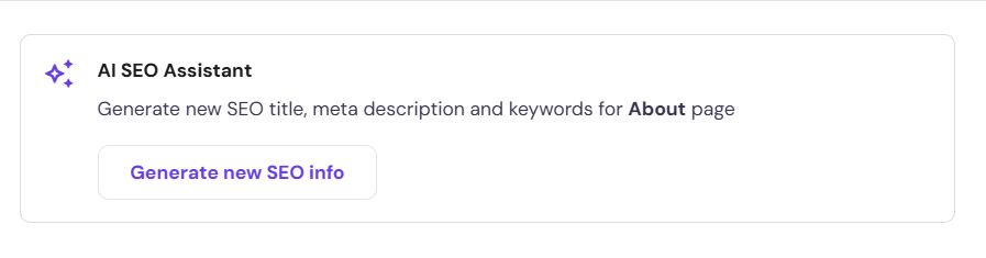 AI SEO Assistant to generate SEO title, meta description and keywords for About page