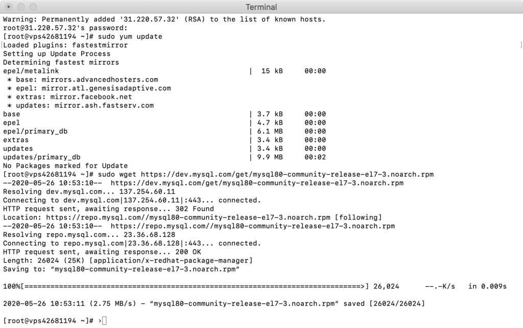 Downloading MySQL 8 on CentOS 7.
