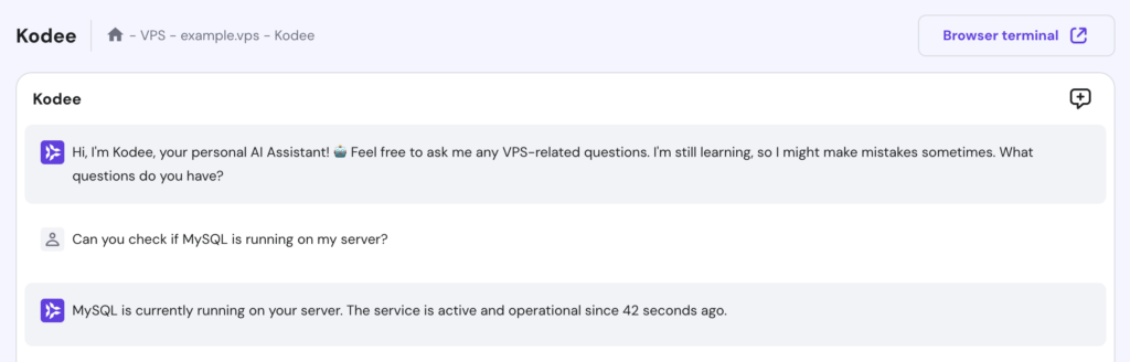 Kodee responds to a question about MySQL's status
