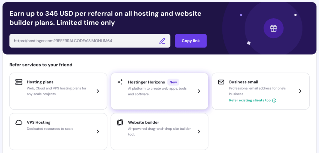 Referrals dashboard within hPanel