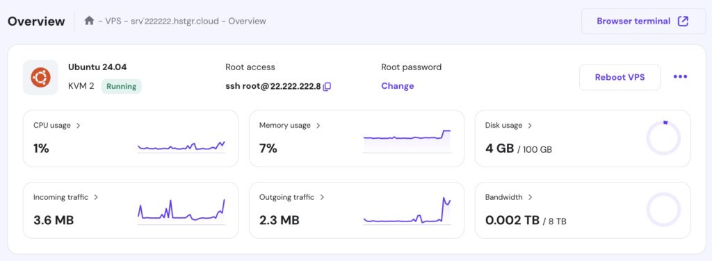 VPS SSH login credentials in hPanel