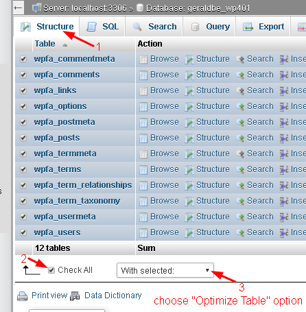 MySQL database optimization process