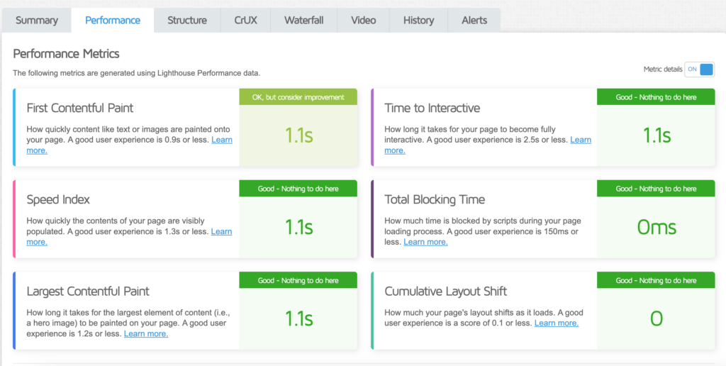 GTmetrix analysis tabs