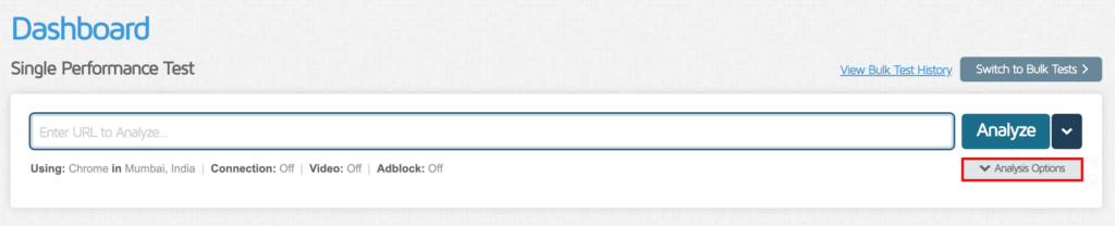GTmetrix dashboard search bar