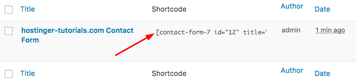 WordPress Contact Form 7 Shortcode