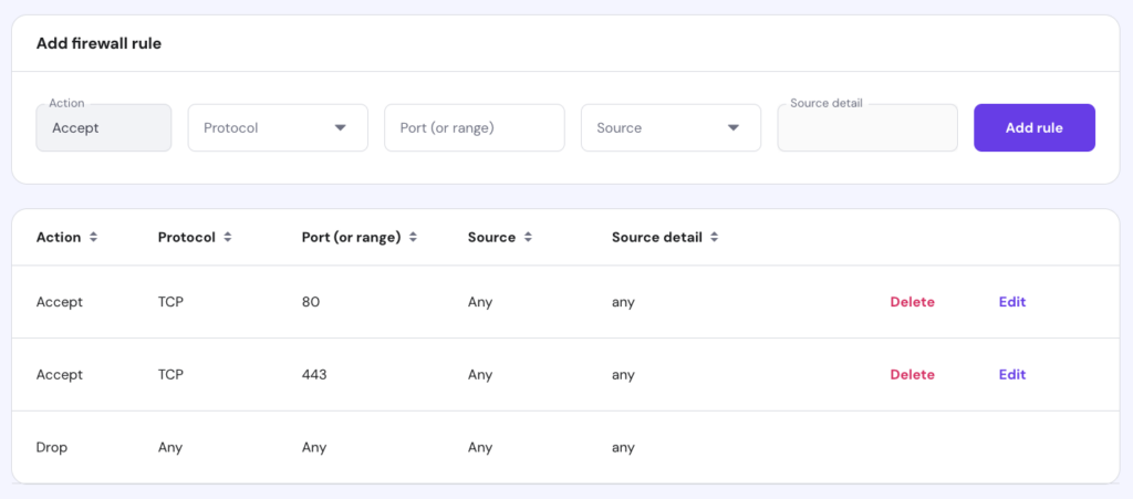 hPanel firewall rules opening Apache ports