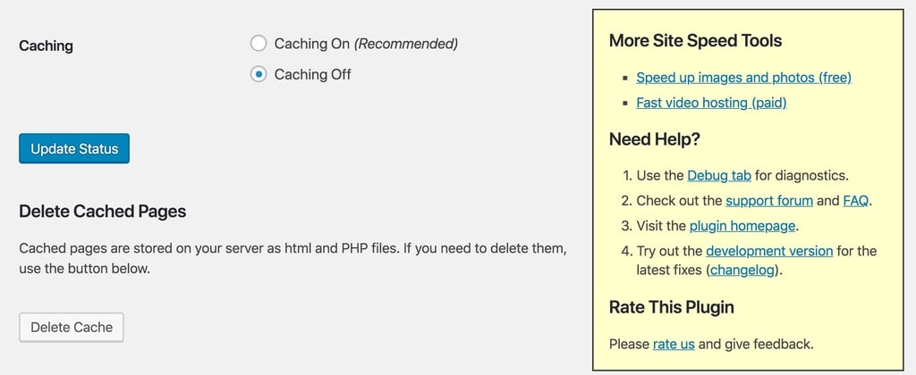 WP Super Cache Need Help? Menu