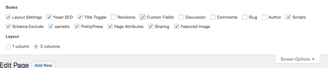 Checking the Custom Fields box in Screen Options