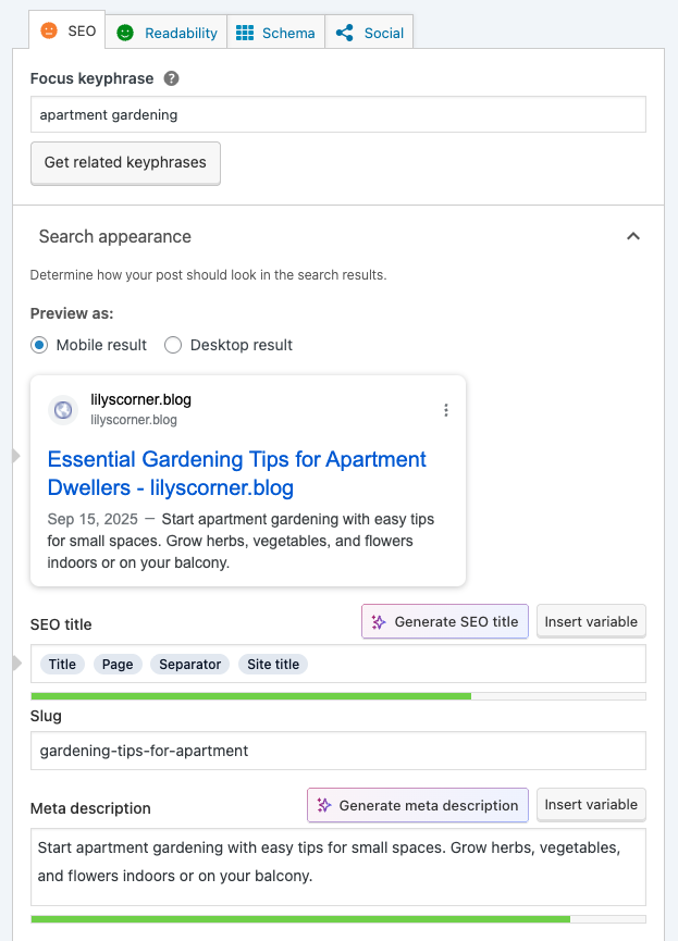 Yoast SEO tab in WordPress