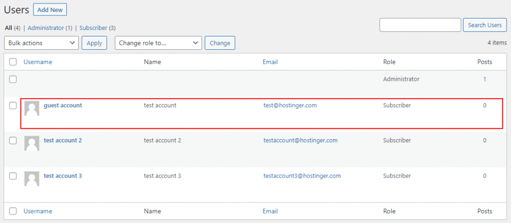 Updated users list in WordPress dashboard