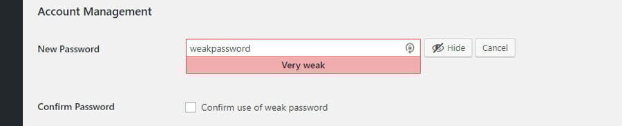 A weak password warning.