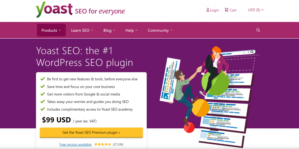 The product page of the WordPress SEO plugin, Yoast SEO.