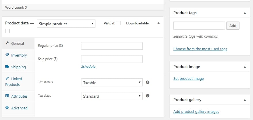 The WooCommerce product editor.