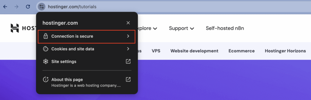 The Connection is secure information of a website in Google Chrome
