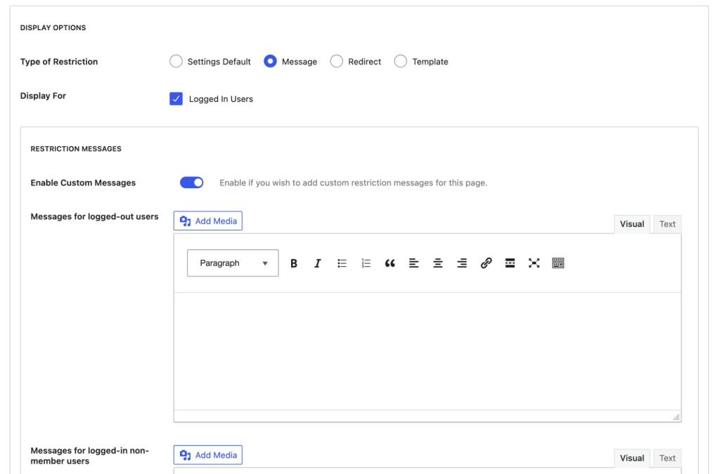 Close-up of the content restriction section settings