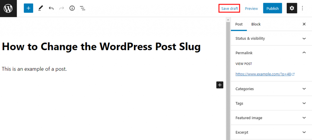 The save draft button on WordPress editor