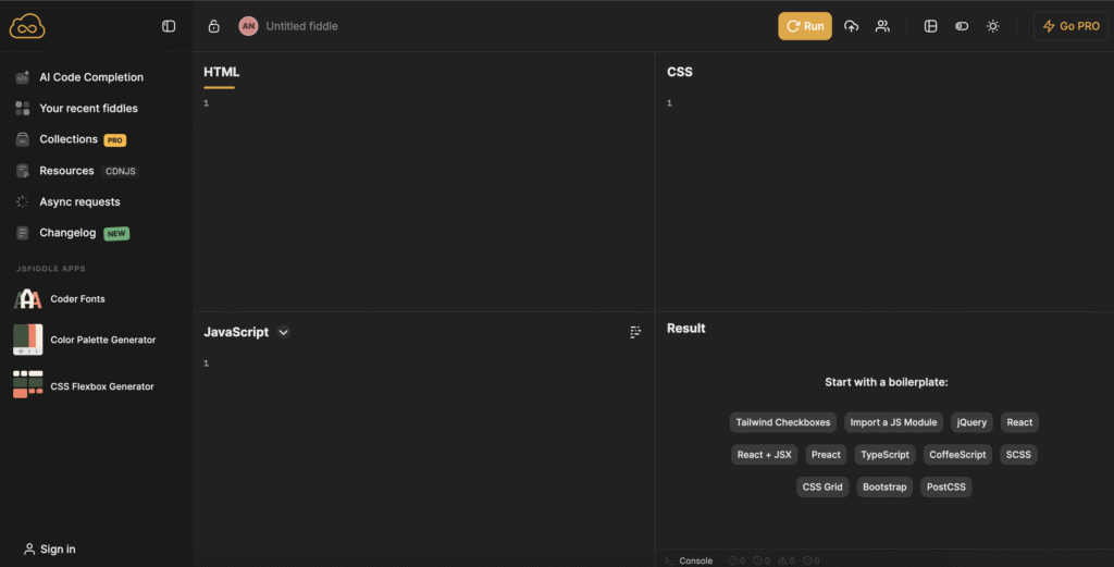 JSFiddle's user interface
