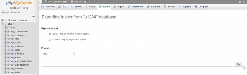 Exporting a database table in phpMyAdmin