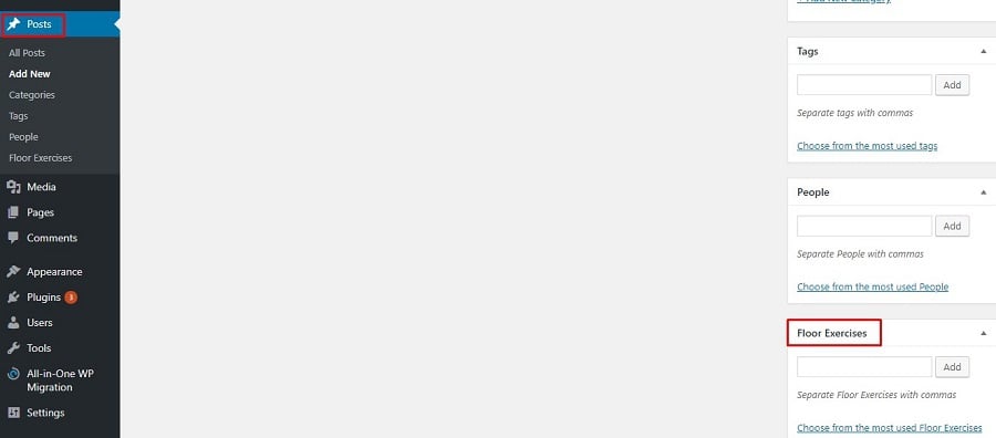 floor exercise new taxonomy on visual editor