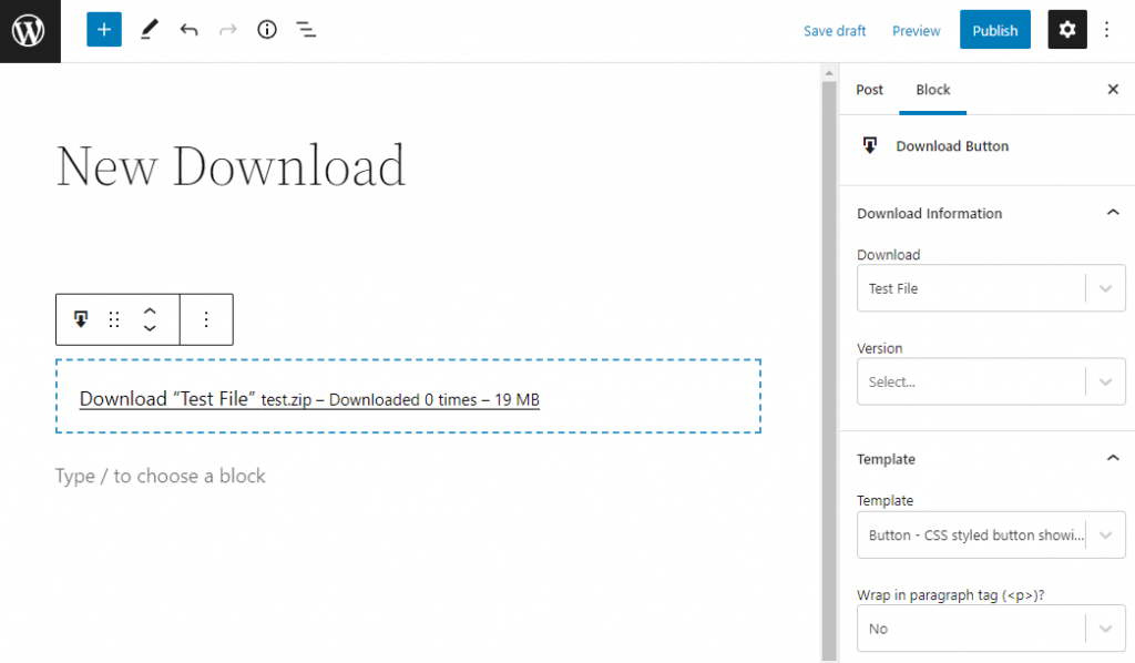 Adding a file download on a post using the Download Monitor plugin