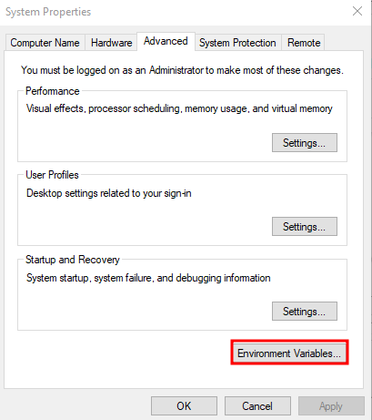 The Environment Variables... option in Windows' System Properties