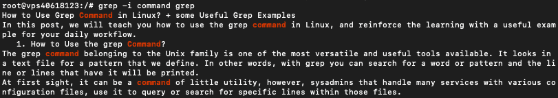 Resultado de búsqueda del comando grep realizada en un terminal de Linux