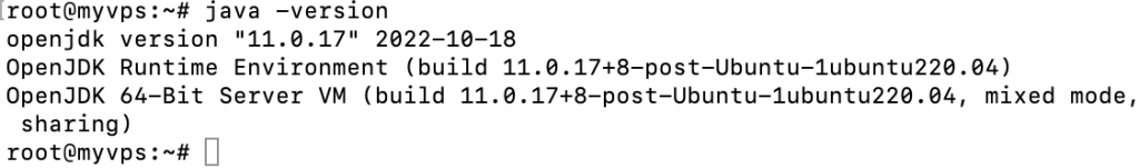 The terminal window displays version of newly installed OpenJDK that is necessary to install Maven