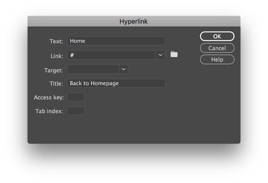 Inserting hyperlink details
