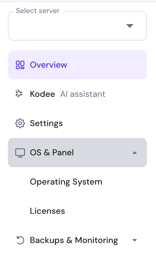 The OS & Panel menu on hPanel's sidebar