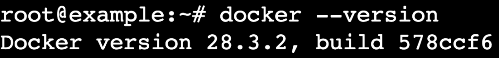 A terminal output shows the installed Docker version