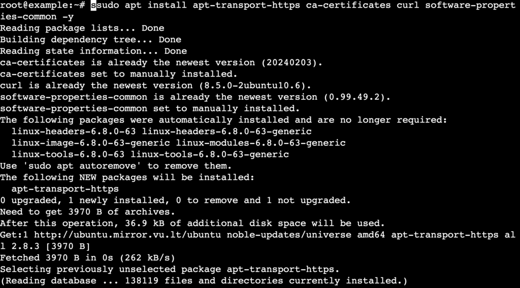 A terminal output shows the process of installing necessary packages and dependencies