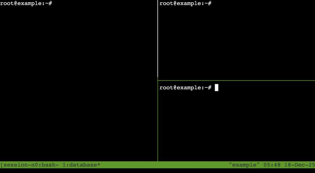 tmux window split into multiple panes in a terminal